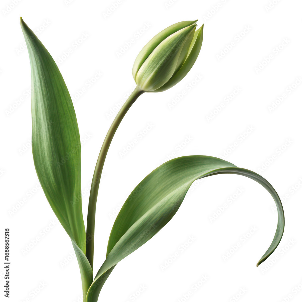 Obraz premium Green lily bud and leaves isolated on transparent background