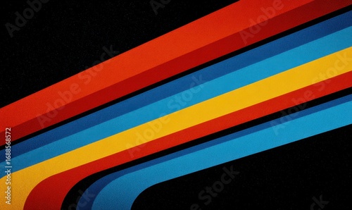 Vibrant, overlapping, diagonal stripes in bold colors on black background