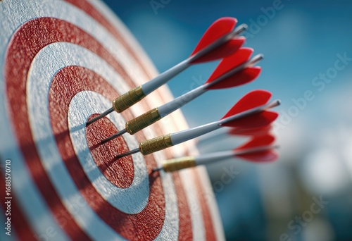 Darts hitting bullseye target