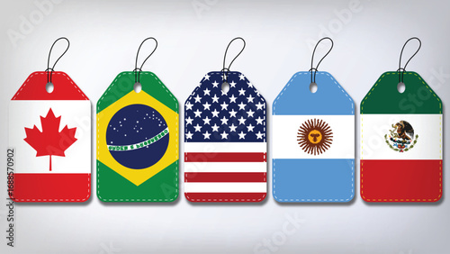 Illustration Vector Featuring USA, Canada, Mexico, Brazil and Argentina Identities