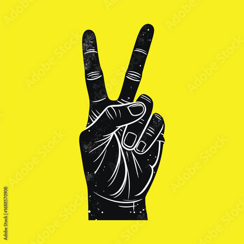 The rubber gloved hand flashes a peace sign, a symbol of victory and protection