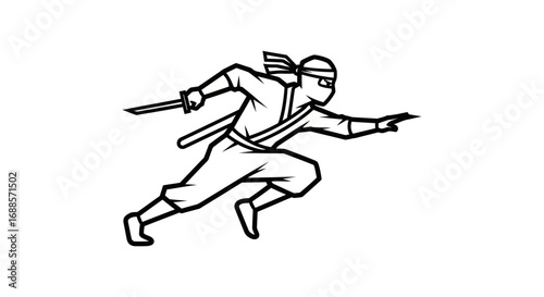 Dynamic Running Ninja Warrior Illustration with Katana Sword.