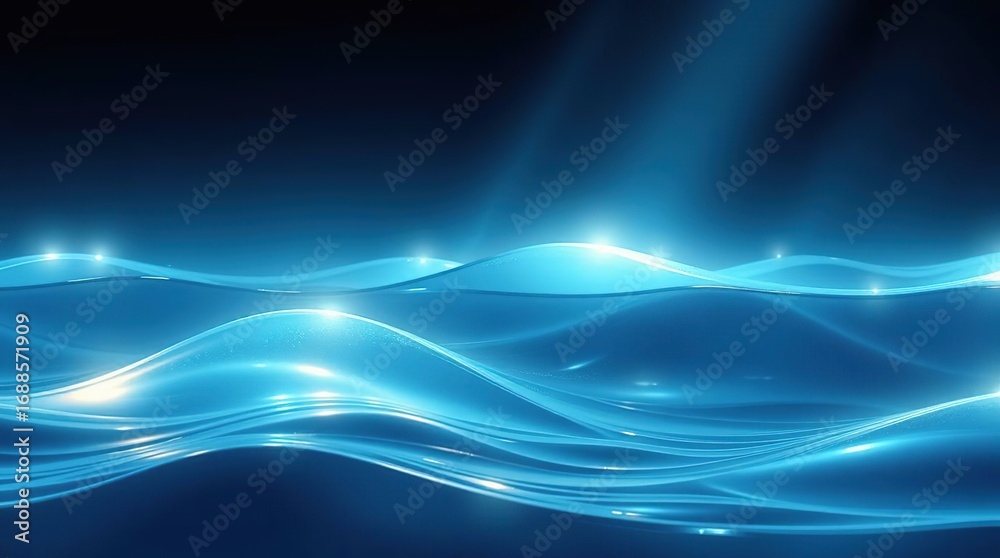 Fototapeta premium Glowing Blue Water Waves Abstract.
