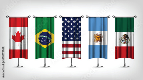 Illustration Vector Featuring USA, Canada, Mexico, Brazil and Argentina Identities