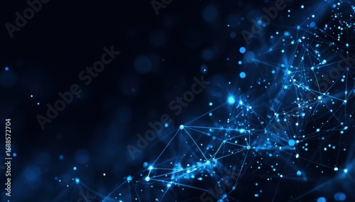 Abstract network of glowing blue points and lines on a dark background (5)