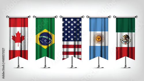 Illustration Vector Featuring USA, Canada, Mexico, Brazil and Argentina Identities