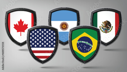 Illustration Vector Featuring USA, Canada, Mexico, Brazil and Argentina Identities