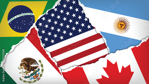 Illustration Vector Featuring USA, Canada, Mexico, Brazil and Argentina Identities