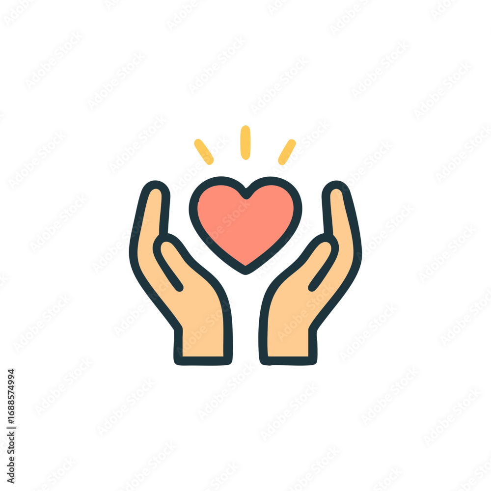 Obraz premium Two hands hold a shining pink heart symbol, perfect for love, valentines day, relationships and special occasions greeting cards.