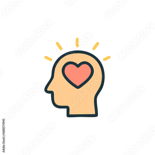 Glowing heart within a persons head. It is perfect for lovethemed designs and healthrelated projects.