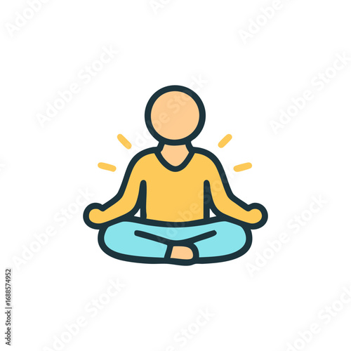 Person meditating in simple yoga lotus position. Suitable for wellness blogs, meditation apps, relaxation resources, mindfulness articles, and yoga studios.