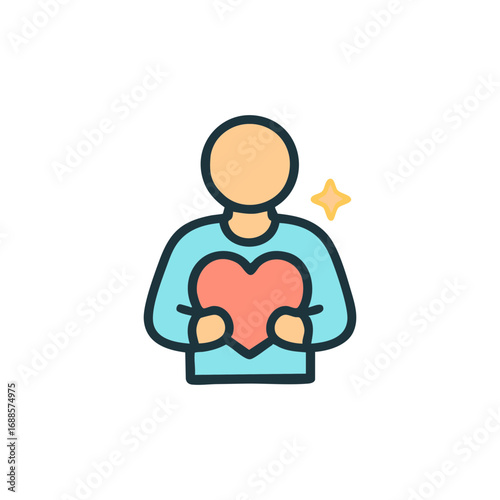 Emotional portrait of individual cradling red heart symbolizing love and affection. Ideal for romantic, healthcare, or valentinethemed designs.