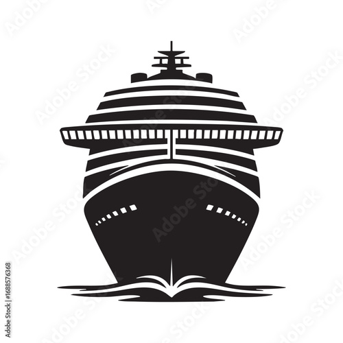 Front View Silhouette Of A Large Cruise Ship On Water Graphic Illustration