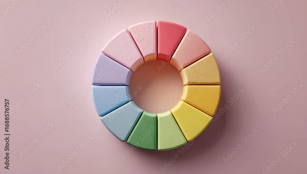 Fototapeta premium Colorful circular blocks arranged on pink backdrop