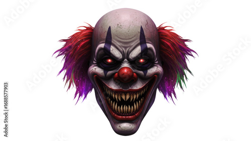 Scary Clown Mask with Glowing Background Silhouette on Transparent White Vector Illustration