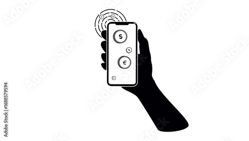 mobile payments symbol, black isolated silhouette
