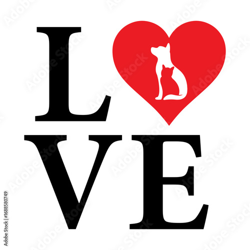 Love cat and dogs, animals svg cut file. Isolated vector illustration.