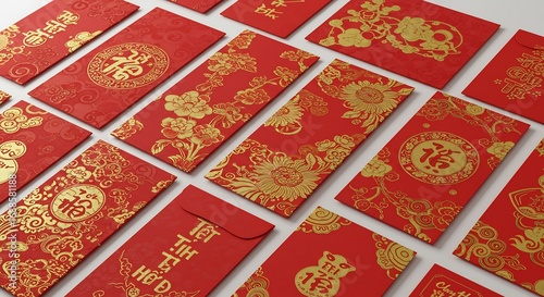 金箔輝く縁起の良い紅包 華やかで美しい祝祭感 