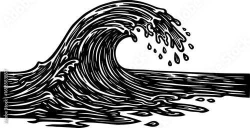 Linocut Style Waves and Water Background Texture Pattern for Abstract Ocean and Sea Design