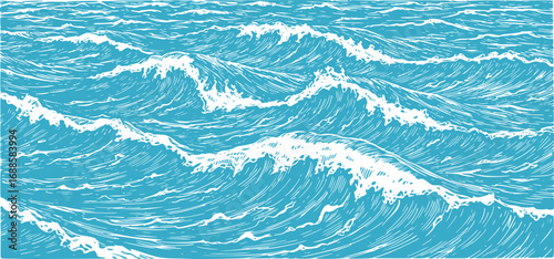 Black and White Linocut Style Water Background Minimal Vector Illustration of Waves and Fluid Texture Design