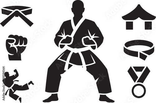 Martial Arts Silhouette Collection Karate Stance Punches Belt Medal Achievement
