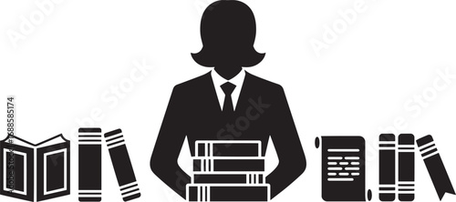 Silhouette Librarian with Books Vector Illustration for Library and Knowledge Concepts