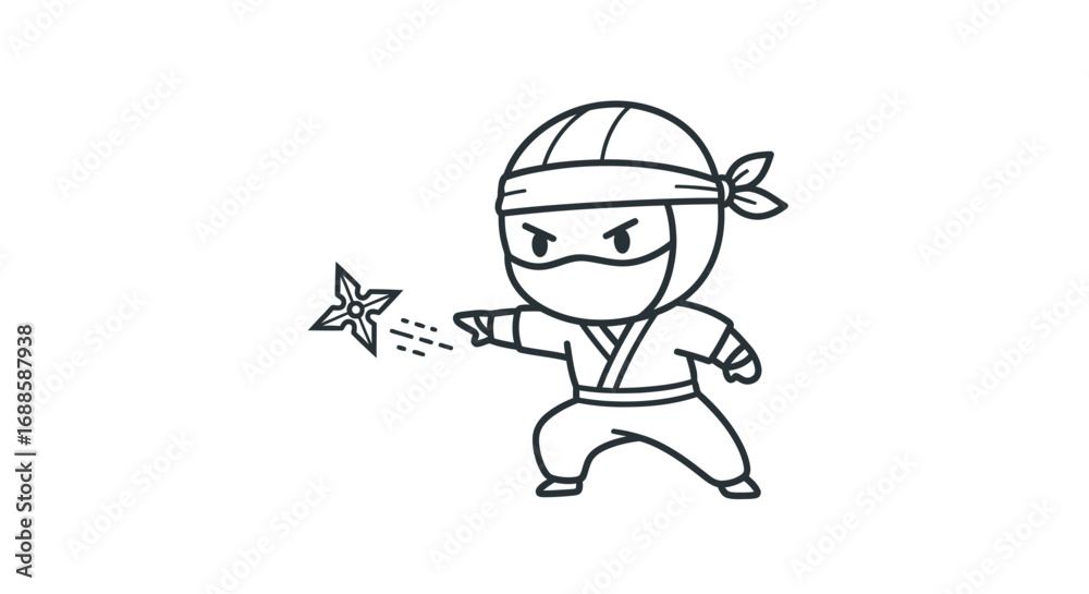 Fototapeta premium Adorable Cartoon Ninja Throwing a Shuriken.