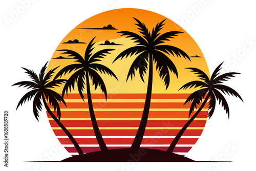 Sunset horizon with palm trees silhouette vector