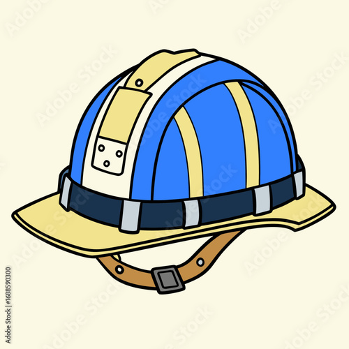Construction helmet with blue stripes on light background  