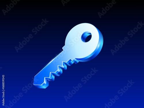 3D blue key icon on a dark gradient background, symbolizing access, security, password, and unlocking opportunities. 3d key icon in vector illustration. Vector illustration