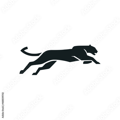 Running panther silhouette in black on white background