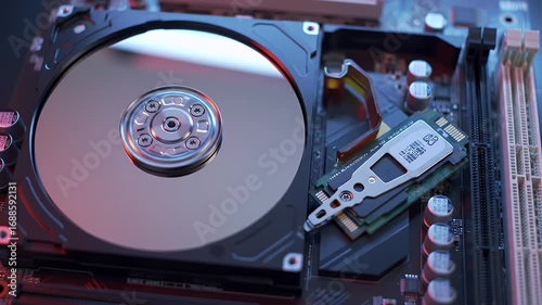Closeup Hard Drive and SSD on Motherboard
