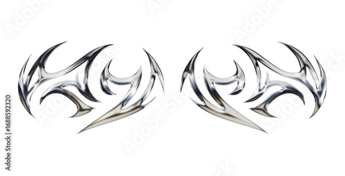 3D Chrome Neo-Tribal sigilism goth Flame Sigil Y2K Liquid Mercury Glossy Art Design