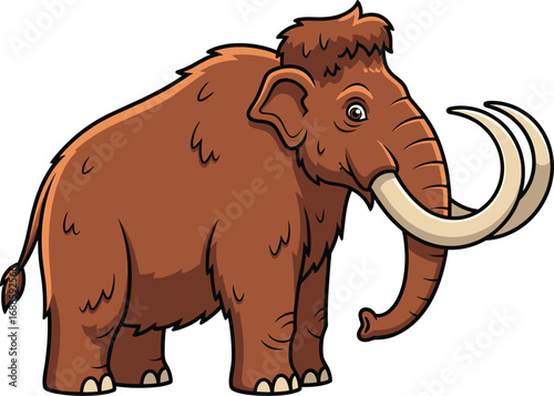 Cartoon woolly mammoth vector illustration of prehistoric animal with tusks, cute character for kids, ice age creature isolated graphic
