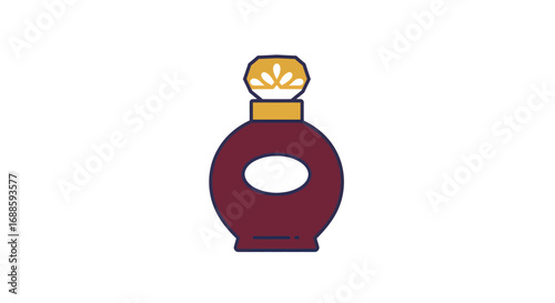 Elegant maroon perfume bottle with golden cap.
