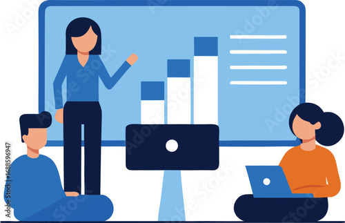 Business people collaborate in an office, using laptops and other technology to succeed in their work