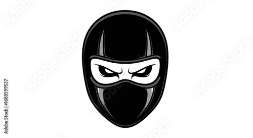 Fierce Black Ninja Mask with Intense White Eyes.