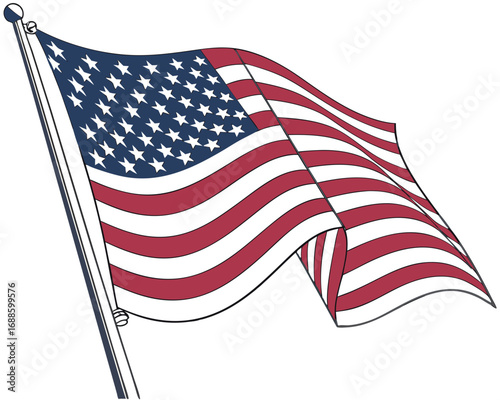 Waving American Flag on a Pole with Stars and Stripes on White Background usa flag united states flag