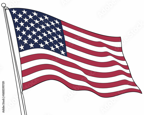 American Flag Waving Proudly on a Pole with Stars and Stripes on White usa flag united states flag
