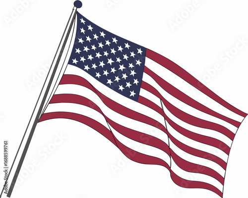 Waving American Flag with Stars and Stripes on a White Background usa flag waving flag