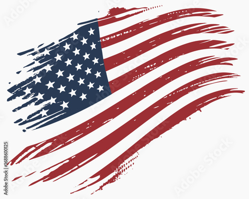 American Flag with Grunge Brush Strokes on White Background usa flag stars and stripes