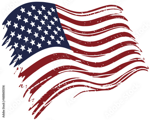 Waving American Flag with Grunge Texture on White Background usa flag united states flag
