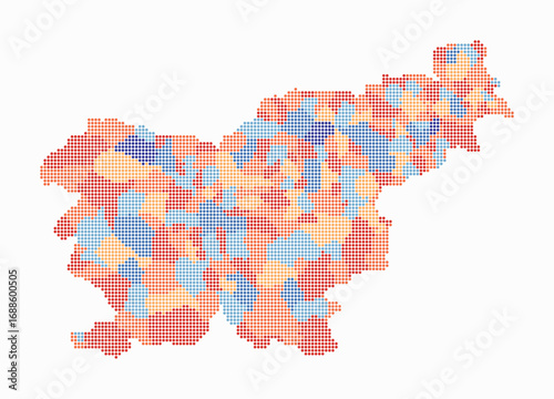 Slovenia dotted map. Digital style map of the country on white background. Slovenia shape with circle dots. Colored dots style. Small size circles. Modern vector illustration.