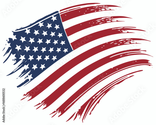 Distressed American Flag Brush Stroke Design with White Background United States stars and stripes