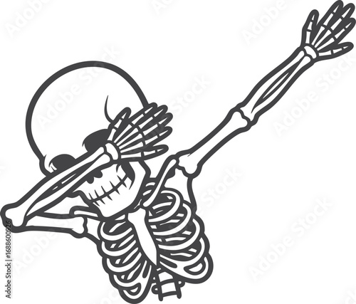 dabbing skeletons in funny cartoon black and white vector style