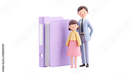 Teacher and Student with File Folder Illustration