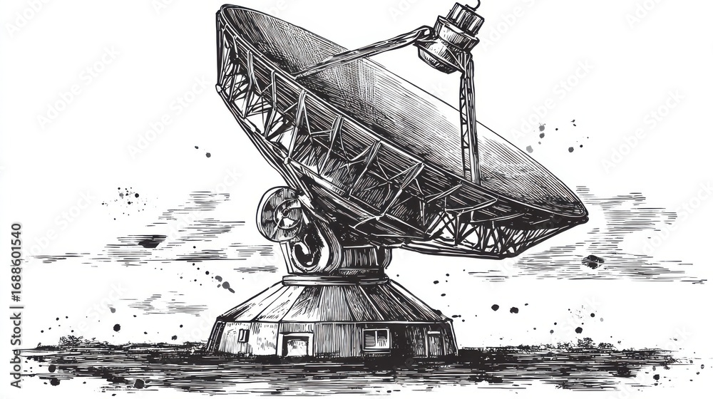 Obraz premium large satellite dish sketch drawing