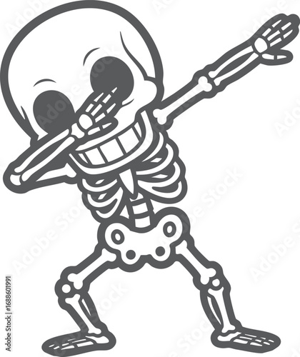 dabbing skeletons in funny cartoon black and white vector style