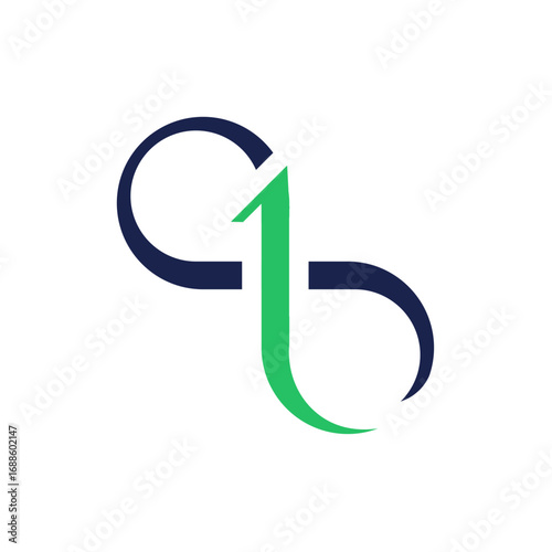 Modern monogram logo with number 1 and letter B in blue and green colors, creative design for branding identity