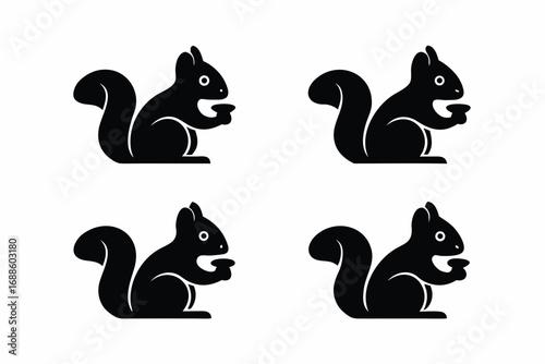 set of Squirrel eating nut icon silhouette vector
